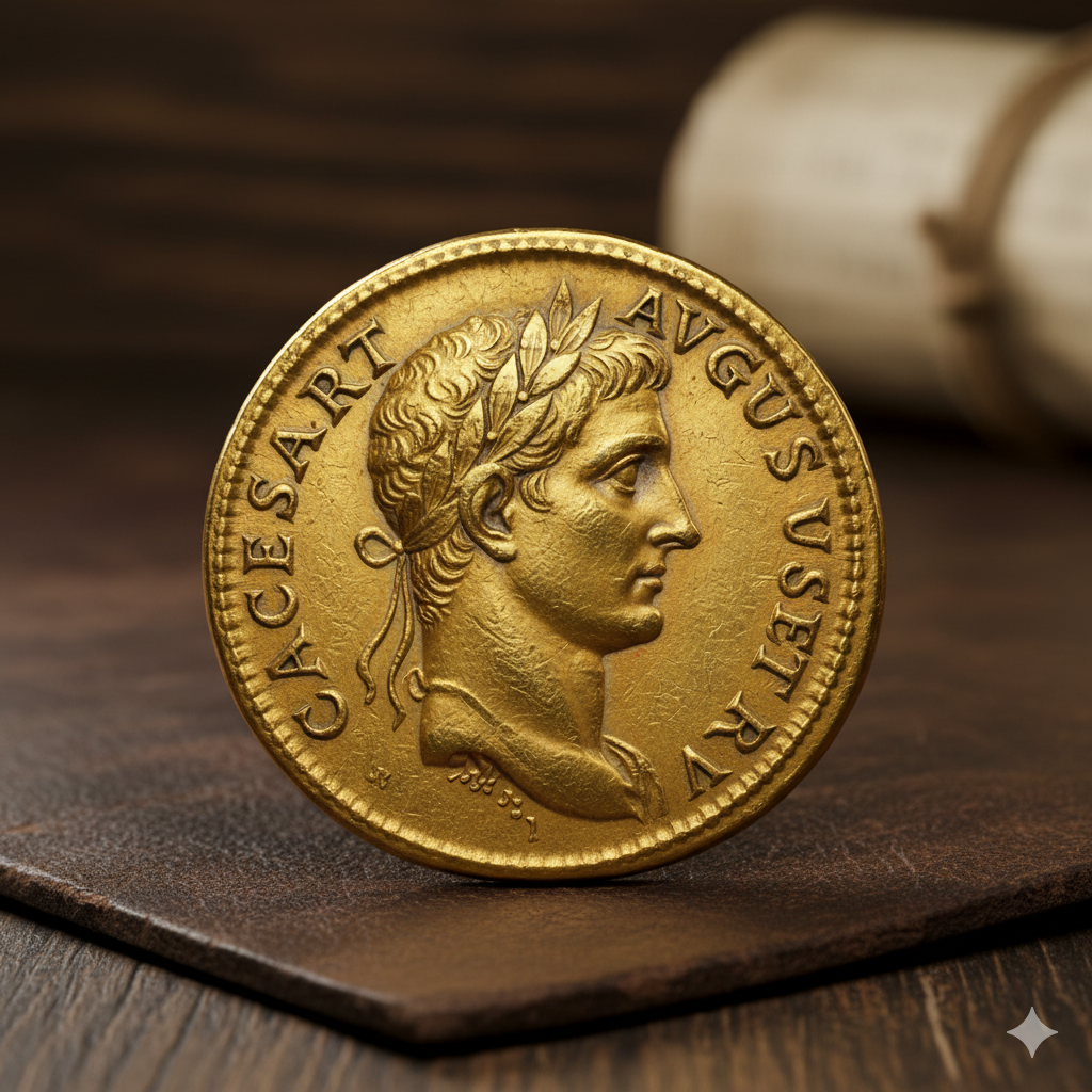 Close-up of a detailed Roman gold coin featured in the rare coin collection of Coin Buyers in Washington.